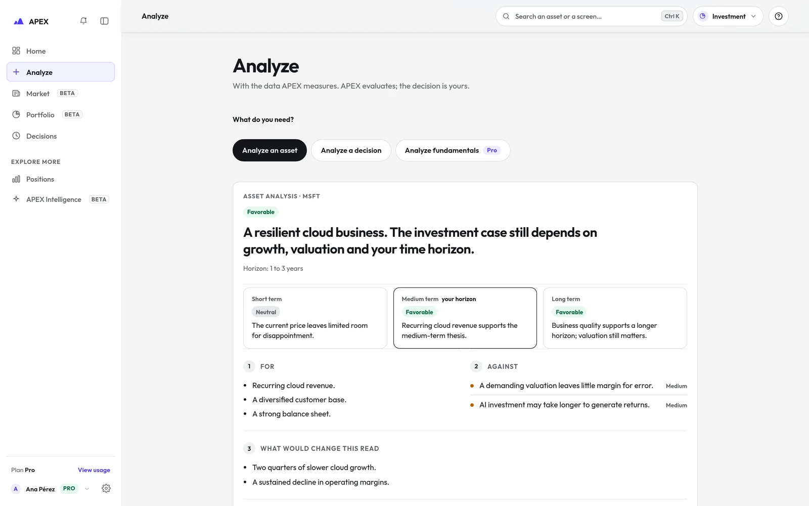 Result of an APEX analysis of Microsoft with sample data